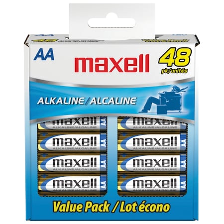 Maxell Alkaline Battery, AA 1.5V DC 48 PK 723443 - LR648B